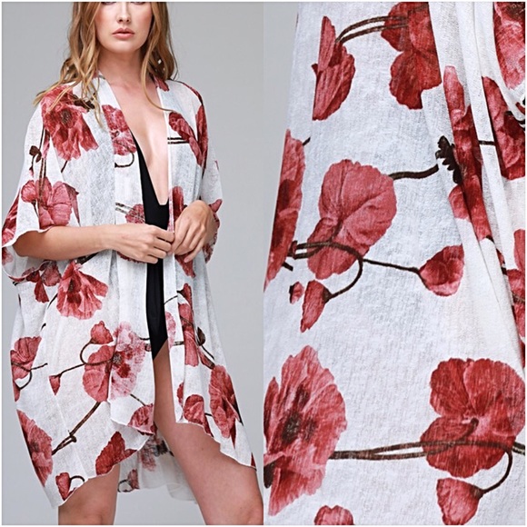 Boho Floral Kimono Wrap Cardi Coverup One Size - Picture 2 of 4